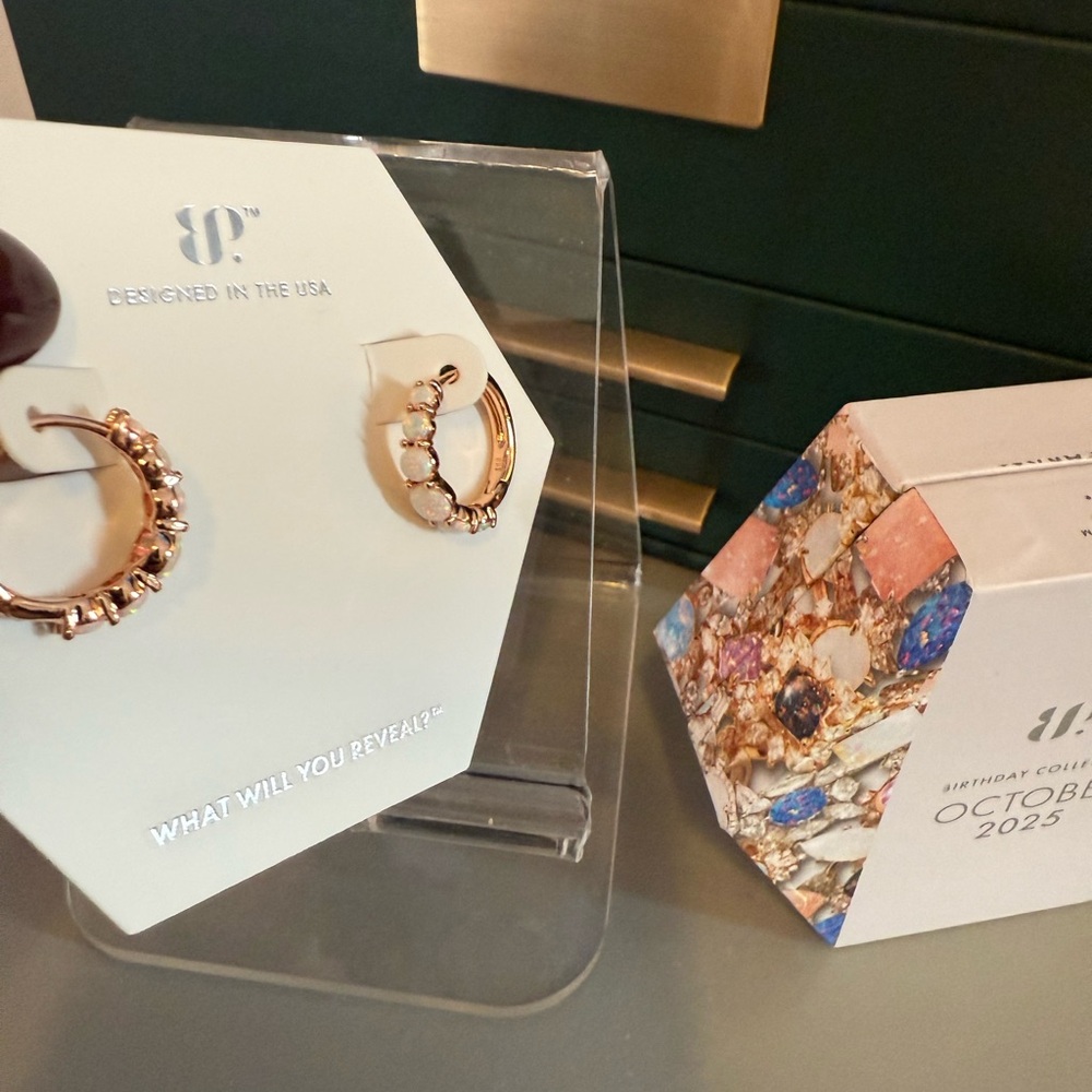 Bomb Party BP Opal October Rose Gold Hoop Earrings